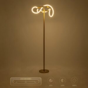 kelvo® GLOW 61687 Μοντέρνο Επιδαπέδιο Φωτιστικό LED 30W 3000lm 360° AC 220-240V IP20 Ρυθμιζόμενο Λευκό CCT με Αφή 2700K/4500K/6000K Dimmable – Lumileds SMD Chip – Χρυσό Πλατίνα & Λευκό Νήμα – Μ45 x Π45 x Υ160cm – 3 Χρόνια Εγγύηση
