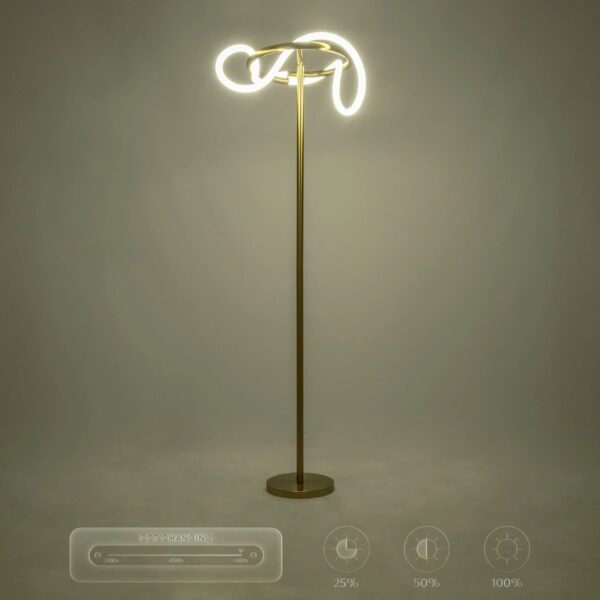 kelvo® GLOW 61687 Μοντέρνο Επιδαπέδιο Φωτιστικό LED 30W 3000lm 360° AC 220-240V IP20 Ρυθμιζόμενο Λευκό CCT με Αφή 2700K/4500K/6000K Dimmable – Lumileds SMD Chip – Χρυσό Πλατίνα & Λευκό Νήμα – Μ45 x Π45 x Υ160cm – 3 Χρόνια Εγγύηση