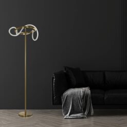 kelvo® GLOW 61687 Μοντέρνο Επιδαπέδιο Φωτιστικό LED 30W 3000lm 360° AC 220-240V IP20 Ρυθμιζόμενο Λευκό CCT με Αφή 2700K/4500K/6000K Dimmable – Lumileds SMD Chip – Χρυσό Πλατίνα & Λευκό Νήμα – Μ45 x Π45 x Υ160cm – 3 Χρόνια Εγγύηση