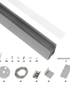 GLOBOSTAR® ALP-LINEAR LUMILINE 61765-3M Επιφανειακό / Κρεμαστό / Επιτοίχιο Προφίλ Αλουμινίου με Λευκό Γαλακτερό Πατητό Κάλυμμα για Ταινίες LED IP20 – Γκρι Ανθρακί Ματ – Μ300 x Π3.5 x Υ7cm