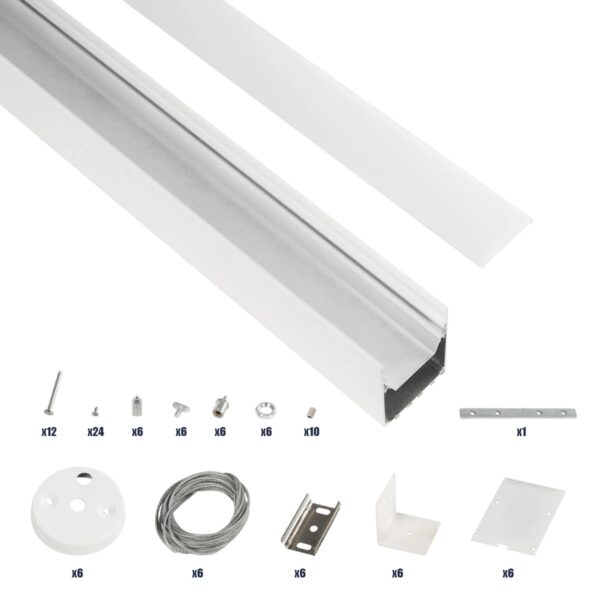 GLOBOSTAR® ALP-LINEAR BRIGHTRAIL 61774-3M Επιφανειακό / Κρεμαστό / Επιτοίχιο Προφίλ Αλουμινίου με Λευκό Γαλακτερό Πατητό Κάλυμμα για Ταινίες LED IP20 – Λευκό Ματ – Μ300 x Π5 x Υ7.5cm
