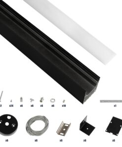 GLOBOSTAR® ALP-LINEAR BRIGHTRAIL 61775-3M Επιφανειακό / Κρεμαστό / Επιτοίχιο Προφίλ Αλουμινίου με Λευκό Γαλακτερό Πατητό Κάλυμμα για Ταινίες LED IP20 – Μαύρο Ματ – Μ300 x Π5 x Υ7.5cm