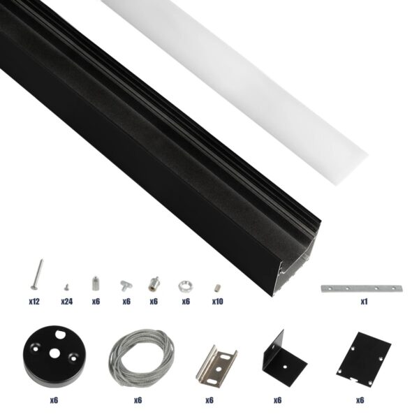 GLOBOSTAR® ALP-LINEAR BRIGHTRAIL 61775-3M Επιφανειακό / Κρεμαστό / Επιτοίχιο Προφίλ Αλουμινίου με Λευκό Γαλακτερό Πατητό Κάλυμμα για Ταινίες LED IP20 – Μαύρο Ματ – Μ300 x Π5 x Υ7.5cm