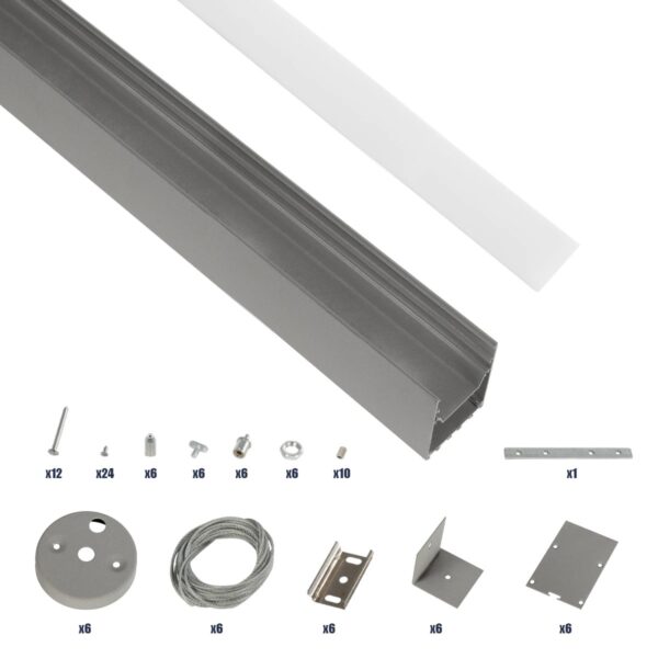 GLOBOSTAR® ALP-LINEAR BRIGHTRAIL 61776-3M Επιφανειακό / Κρεμαστό / Επιτοίχιο Προφίλ Αλουμινίου με Λευκό Γαλακτερό Πατητό Κάλυμμα για Ταινίες LED IP20 – Γκρι Ανθρακί Ματ – Μ300 x Π5 x Υ7.5cm