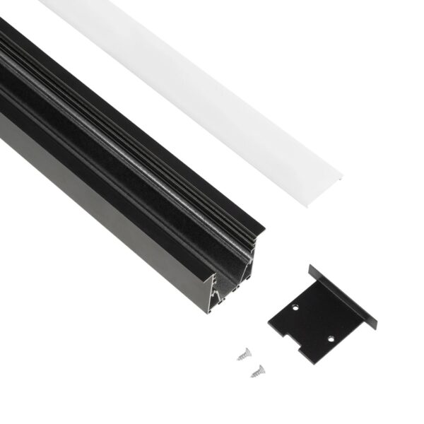 GLOBOSTAR® ALP-LINEAR RECESSA 61786-3M Χωνευτό Προφίλ Αλουμινίου με Λευκό Γαλακτερό Πατητό Κάλυμμα για Ταινίες LED IP20 – Μαύρο Ματ – Μ300 x Π3.5 x Υ4cm