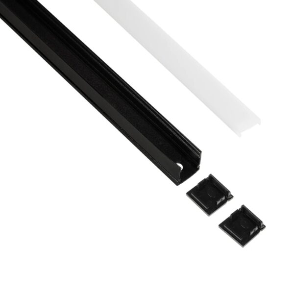 GLOBOSTAR® ALP-LINEAR GLOWTRACK 61797-3M Επιφανειακό Προφίλ Αλουμινίου με Λευκό Γαλακτερό Πατητό Κάλυμμα για Ταινίες LED IP20 – Μαύρο Ματ – Μ300 x Π2 x Υ2cm – Πακέτο 5 Τεμαχίων