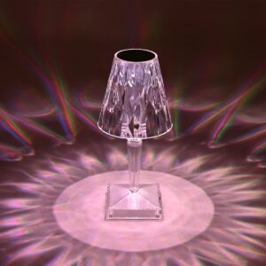 GLOBOSTAR® CRYSTAL 62042 Μοντέρνο Επιτραπέζιο Φωτιστικό Πορτατίφ LED 1W 100lm 360° DC 5V USB-C με Επαναφορτιζόμενη Μπαταρία Li-ion 3.7V 1600mAh IP44 Πολύχρωμο RGBW με Χειριστήριο Dimmable – Sanan SMD Chip – Διάφανο – Μ11.5 x Π11.5 x Υ25.5cm – 3 Χρόνια Εγγύηση