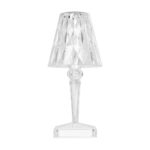 GLOBOSTAR® CRYSTAL 62042 Μοντέρνο Επιτραπέζιο Φωτιστικό Πορτατίφ LED 1W 100lm 360° DC 5V USB-C με Επαναφορτιζόμενη Μπαταρία Li-ion 3.7V 1600mAh IP44 Πολύχρωμο RGBW με Χειριστήριο Dimmable – Sanan SMD Chip – Διάφανο – Μ11.5 x Π11.5 x Υ25.5cm – 3 Χρόνια Εγγύηση
