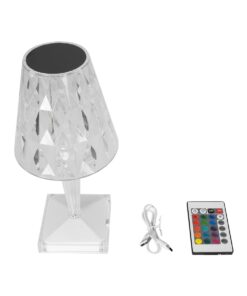 GLOBOSTAR® CRYSTAL 62042 Μοντέρνο Επιτραπέζιο Φωτιστικό Πορτατίφ LED 1W 100lm 360° DC 5V USB-C με Επαναφορτιζόμενη Μπαταρία Li-ion 3.7V 1600mAh IP44 Πολύχρωμο RGBW με Χειριστήριο Dimmable – Sanan SMD Chip – Διάφανο – Μ11.5 x Π11.5 x Υ25.5cm – 3 Χρόνια Εγγύηση