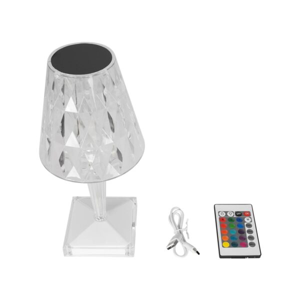 GLOBOSTAR® CRYSTAL 62042 Μοντέρνο Επιτραπέζιο Φωτιστικό Πορτατίφ LED 1W 100lm 360° DC 5V USB-C με Επαναφορτιζόμενη Μπαταρία Li-ion 3.7V 1600mAh IP44 Πολύχρωμο RGBW με Χειριστήριο Dimmable – Sanan SMD Chip – Διάφανο – Μ11.5 x Π11.5 x Υ25.5cm – 3 Χρόνια Εγγύηση
