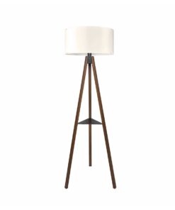 GloboStar® SHELF 204-0129 Μοντέρνο Eπιδαπέδιο Φωτιστικό Μονόφωτο 1 x E27 IP20 Καφέ Ξύλο με Μπεζ Ύφασμα – Μ38 x Π38 x Υ135cm