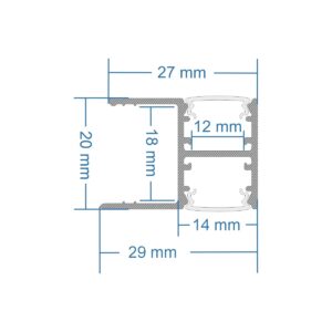 GLOBOSTAR® ALP-R-SHELF DODA 70814-1M Χωνευτό Προφίλ Αλουμινίου Ειδικό για Φωτισμό Ραφιού 18mm με Λευκό Γαλακτερό Πατητό Κάλυμμα για Ταινίες LED IP20 – Ασημί & Λευκό – Μ100 x Π1.5 x Υ2cm