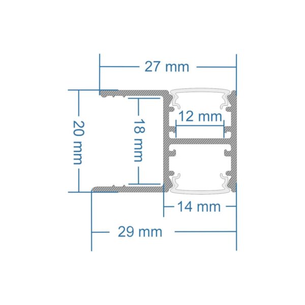 GLOBOSTAR® ALP-R-SHELF DODA 70814-1M Χωνευτό Προφίλ Αλουμινίου Ειδικό για Φωτισμό Ραφιού 18mm με Λευκό Γαλακτερό Πατητό Κάλυμμα για Ταινίες LED IP20 – Ασημί & Λευκό – Μ100 x Π1.5 x Υ2cm
