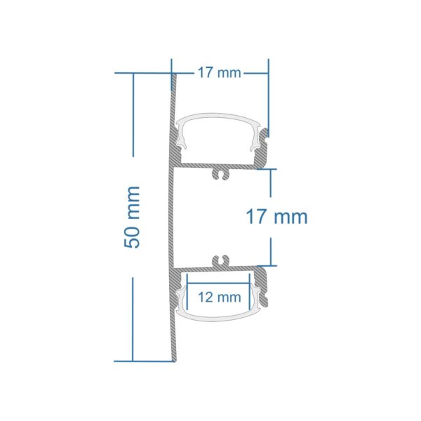GLOBOSTAR® ALP-WALL-UPDOWN CONCEALED 70844-1M Επιφανειακό Προφίλ Αλουμινίου Ειδικό για Δημιουργία Κρυφού Φωτισμού Up & Down με Λευκό Γαλακτερό Πατητό Κάλυμμα για Ταινίες LED IP20 – Ασημί & Λευκό – Μ100 x Π5 x Υ1.7cm