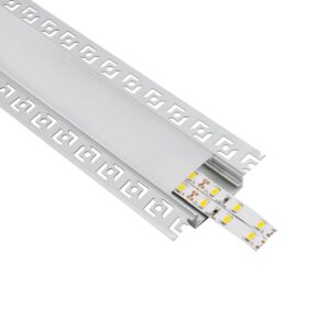 GLOBOSTAR® ALP-PLASTERIN GYPSO 70861-1M Χωνευτό Προφίλ Αλουμινίου Ειδικό για Γυψοσανίδα με Λευκό Γαλακτερό Πατητό Κάλυμμα για Ταινίες LED IP20 – Ασημί & Λευκό – Μ100 x Π7.8 x Υ1.4cm