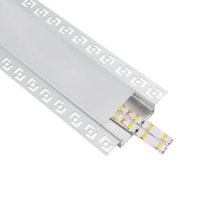 GLOBOSTAR® ALP-PLASTERIN GYPSO 70862-1M Χωνευτό Προφίλ Αλουμινίου Ειδικό για Γυψοσανίδα με Λευκό Γαλακτερό Πατητό Κάλυμμα για Ταινίες LED IP20 – Ασημί & Λευκό – Μ100 x Π8.8 x Υ2cm