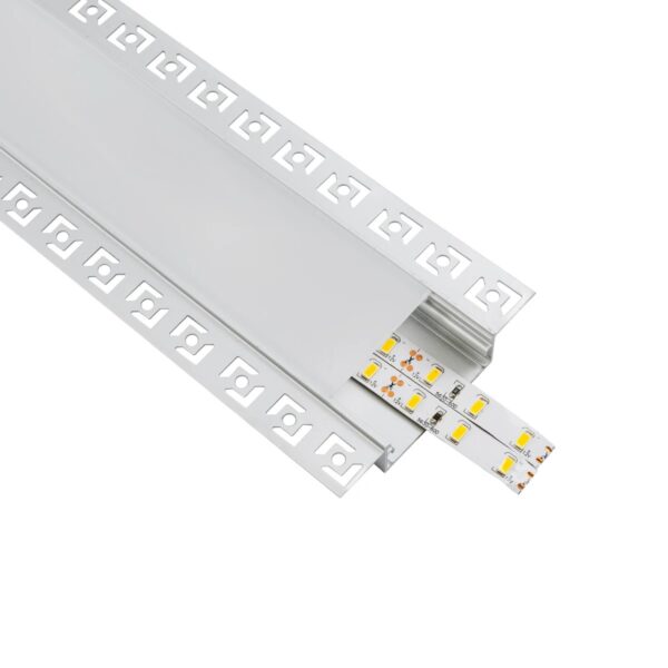 GLOBOSTAR® ALP-PLASTERIN GYPSO 70862-1M Χωνευτό Προφίλ Αλουμινίου Ειδικό για Γυψοσανίδα με Λευκό Γαλακτερό Πατητό Κάλυμμα για Ταινίες LED IP20 – Ασημί & Λευκό – Μ100 x Π8.8 x Υ2cm