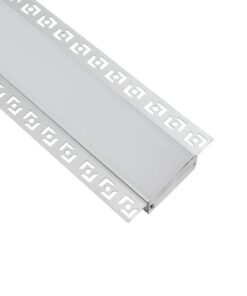 GLOBOSTAR® ALP-PLASTERIN GYPSO 70862-1M Χωνευτό Προφίλ Αλουμινίου Ειδικό για Γυψοσανίδα με Λευκό Γαλακτερό Πατητό Κάλυμμα για Ταινίες LED IP20 – Ασημί & Λευκό – Μ100 x Π8.8 x Υ2cm