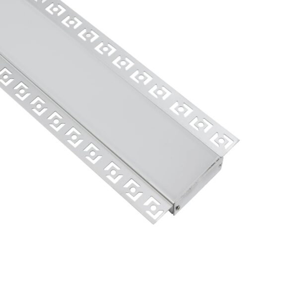GLOBOSTAR® ALP-PLASTERIN GYPSO 70862-1M Χωνευτό Προφίλ Αλουμινίου Ειδικό για Γυψοσανίδα με Λευκό Γαλακτερό Πατητό Κάλυμμα για Ταινίες LED IP20 – Ασημί & Λευκό – Μ100 x Π8.8 x Υ2cm