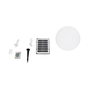GLOBOSTAR® AQUAGLOW 71474 Μοντέρνο Φωτιστικό Κήπου Μπάλα με IR Ασύρματο Χειριστήριο LED 3W 240lm 360° DC 5V με USB-C με Ενσωματωμένο Φωτοβολταϊκό Panel 6V 1W & Επαναφορτιζόμενη Μπαταρία Li-ion 3.7V 2×18650 1400mAh Αδιάβροχο IP54 Πολύχρωμο RGBW Dimmable – Sanan SMD Chip – Γαλακτερό Λευκό – Μ25 x Π25 x Υ25cm – 2 Χρόνια Εγγύηση