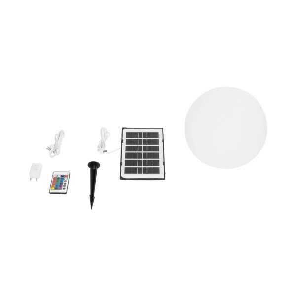 GLOBOSTAR® AQUAGLOW 71474 Μοντέρνο Φωτιστικό Κήπου Μπάλα με IR Ασύρματο Χειριστήριο LED 3W 240lm 360° DC 5V με USB-C με Ενσωματωμένο Φωτοβολταϊκό Panel 6V 1W & Επαναφορτιζόμενη Μπαταρία Li-ion 3.7V 2×18650 1400mAh Αδιάβροχο IP54 Πολύχρωμο RGBW Dimmable – Sanan SMD Chip – Γαλακτερό Λευκό – Μ25 x Π25 x Υ25cm – 2 Χρόνια Εγγύηση