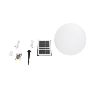 GLOBOSTAR® AQUAGLOW 71475 Μοντέρνο Φωτιστικό Κήπου Μπάλα με IR Ασύρματο Χειριστήριο LED 5W 400lm 360° DC 5V με USB-C με Ενσωματωμένο Φωτοβολταϊκό Panel 6V 1.5W & Επαναφορτιζόμενη Μπαταρία Li-ion 3.7V 3×18650 1800mAh Αδιάβροχο IP54 Πολύχρωμο RGBW Dimmable – Sanan SMD Chip – Γαλακτερό Λευκό – Μ35 x Π35 x Υ35cm – 2 Χρόνια Εγγύηση