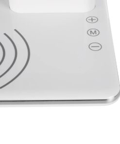 GLOBOSTAR® ZENTIME 76554 Μοντέρνο Επιτραπέζιο Φωτιστικό Γραφείου με Ασύρματη Φόρτιση 15W 3A & Ψηφιακό Ρολόι LED 3.5W 350lm 120° DC 5V με USB-C IP20 Ρυθμιζόμενο Λευκό CCT με Αφή 2700K/4500K/6000K Dimmable – Sanan SMD Chip – Μαύρο – Μ19.5 x Π14.5 x Υ38.8cm – 2 Χρόνια Εγγύηση