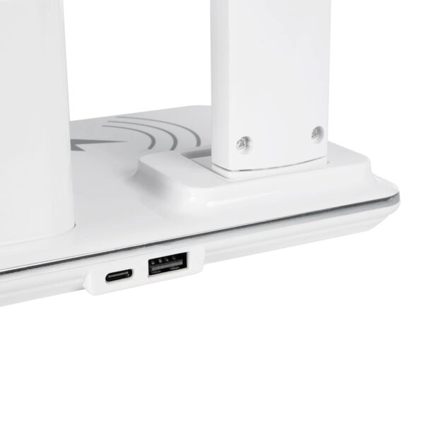 GLOBOSTAR® ZENTIME 76554 Μοντέρνο Επιτραπέζιο Φωτιστικό Γραφείου με Ασύρματη Φόρτιση 15W 3A & Ψηφιακό Ρολόι LED 3.5W 350lm 120° DC 5V με USB-C IP20 Ρυθμιζόμενο Λευκό CCT με Αφή 2700K/4500K/6000K Dimmable – Sanan SMD Chip – Μαύρο – Μ19.5 x Π14.5 x Υ38.8cm – 2 Χρόνια Εγγύηση