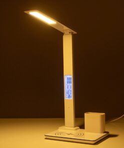 GLOBOSTAR® ZENTIME 76554 Μοντέρνο Επιτραπέζιο Φωτιστικό Γραφείου με Ασύρματη Φόρτιση 15W 3A & Ψηφιακό Ρολόι LED 3.5W 350lm 120° DC 5V με USB-C IP20 Ρυθμιζόμενο Λευκό CCT με Αφή 2700K/4500K/6000K Dimmable – Sanan SMD Chip – Μαύρο – Μ19.5 x Π14.5 x Υ38.8cm – 2 Χρόνια Εγγύηση