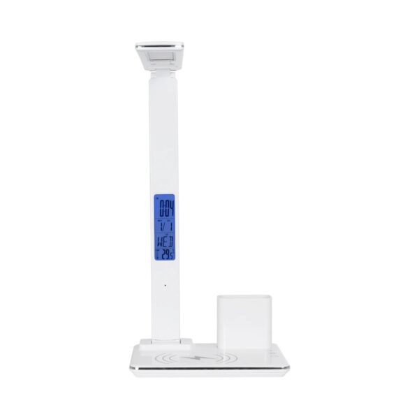 GLOBOSTAR® ZENTIME 76554 Μοντέρνο Επιτραπέζιο Φωτιστικό Γραφείου με Ασύρματη Φόρτιση 15W 3A & Ψηφιακό Ρολόι LED 3.5W 350lm 120° DC 5V με USB-C IP20 Ρυθμιζόμενο Λευκό CCT με Αφή 2700K/4500K/6000K Dimmable – Sanan SMD Chip – Μαύρο – Μ19.5 x Π14.5 x Υ38.8cm – 2 Χρόνια Εγγύηση