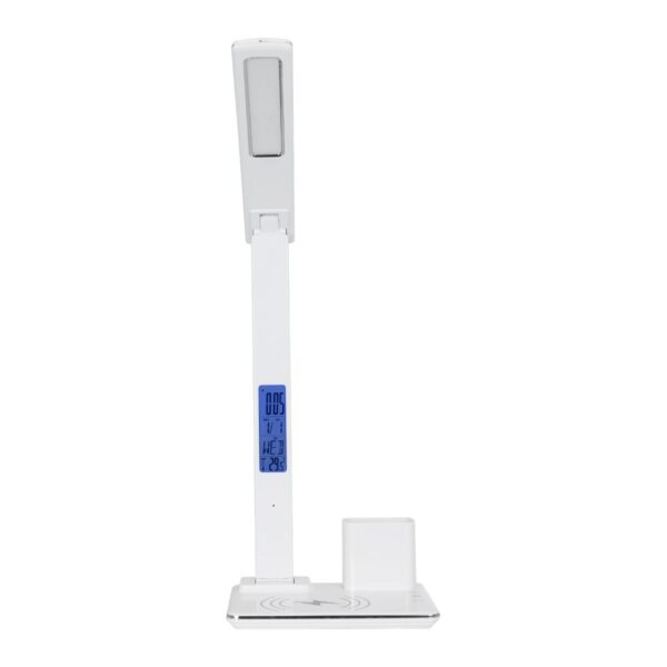 GLOBOSTAR® ZENTIME 76554 Μοντέρνο Επιτραπέζιο Φωτιστικό Γραφείου με Ασύρματη Φόρτιση 15W 3A & Ψηφιακό Ρολόι LED 3.5W 350lm 120° DC 5V με USB-C IP20 Ρυθμιζόμενο Λευκό CCT με Αφή 2700K/4500K/6000K Dimmable – Sanan SMD Chip – Μαύρο – Μ19.5 x Π14.5 x Υ38.8cm – 2 Χρόνια Εγγύηση