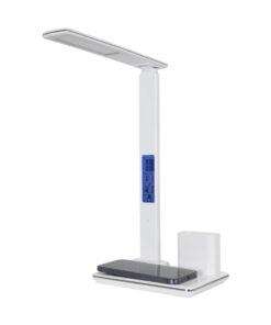 GLOBOSTAR® ZENTIME 76554 Μοντέρνο Επιτραπέζιο Φωτιστικό Γραφείου με Ασύρματη Φόρτιση 15W 3A & Ψηφιακό Ρολόι LED 3.5W 350lm 120° DC 5V με USB-C IP20 Ρυθμιζόμενο Λευκό CCT με Αφή 2700K/4500K/6000K Dimmable – Sanan SMD Chip – Μαύρο – Μ19.5 x Π14.5 x Υ38.8cm – 2 Χρόνια Εγγύηση