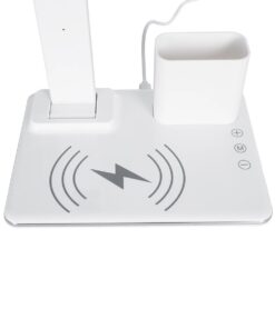 GLOBOSTAR® ZENTIME 76554 Μοντέρνο Επιτραπέζιο Φωτιστικό Γραφείου με Ασύρματη Φόρτιση 15W 3A & Ψηφιακό Ρολόι LED 3.5W 350lm 120° DC 5V με USB-C IP20 Ρυθμιζόμενο Λευκό CCT με Αφή 2700K/4500K/6000K Dimmable – Sanan SMD Chip – Μαύρο – Μ19.5 x Π14.5 x Υ38.8cm – 2 Χρόνια Εγγύηση