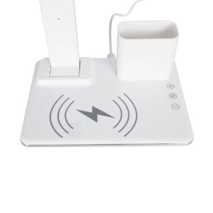 GLOBOSTAR® ZENTIME 76554 Μοντέρνο Επιτραπέζιο Φωτιστικό Γραφείου με Ασύρματη Φόρτιση 15W 3A & Ψηφιακό Ρολόι LED 3.5W 350lm 120° DC 5V με USB-C IP20 Ρυθμιζόμενο Λευκό CCT με Αφή 2700K/4500K/6000K Dimmable – Sanan SMD Chip – Μαύρο – Μ19.5 x Π14.5 x Υ38.8cm – 2 Χρόνια Εγγύηση