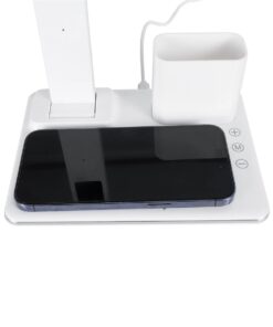 GLOBOSTAR® ZENTIME 76554 Μοντέρνο Επιτραπέζιο Φωτιστικό Γραφείου με Ασύρματη Φόρτιση 15W 3A & Ψηφιακό Ρολόι LED 3.5W 350lm 120° DC 5V με USB-C IP20 Ρυθμιζόμενο Λευκό CCT με Αφή 2700K/4500K/6000K Dimmable – Sanan SMD Chip – Μαύρο – Μ19.5 x Π14.5 x Υ38.8cm – 2 Χρόνια Εγγύηση