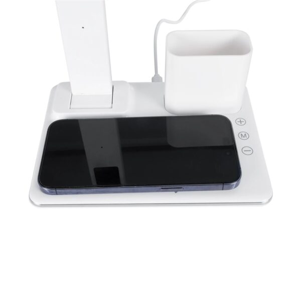 GLOBOSTAR® ZENTIME 76554 Μοντέρνο Επιτραπέζιο Φωτιστικό Γραφείου με Ασύρματη Φόρτιση 15W 3A & Ψηφιακό Ρολόι LED 3.5W 350lm 120° DC 5V με USB-C IP20 Ρυθμιζόμενο Λευκό CCT με Αφή 2700K/4500K/6000K Dimmable – Sanan SMD Chip – Μαύρο – Μ19.5 x Π14.5 x Υ38.8cm – 2 Χρόνια Εγγύηση