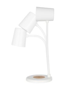 GLOBOSTAR® LUCORA 76555 Μοντέρνο Επιτραπέζιο Φωτιστικό Γραφείου με Ασύρματη Φόρτιση 10W 2A & 4W Bluetooth Ηχείο LED 3W 300lm 120° DC 5V με USB-C IP20 Ρυθμιζόμενο Λευκό CCT με Αφή 2700K/4500K/6000K Dimmable – Sanan SMD Chip – Λευκό – Μ12 x Π12 x Υ32cm – 2 Χρόνια Εγγύηση