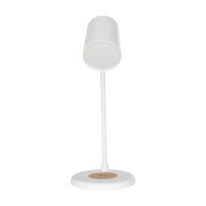 GLOBOSTAR® LUCORA 76555 Μοντέρνο Επιτραπέζιο Φωτιστικό Γραφείου με Ασύρματη Φόρτιση 10W 2A & 4W Bluetooth Ηχείο LED 3W 300lm 120° DC 5V με USB-C IP20 Ρυθμιζόμενο Λευκό CCT με Αφή 2700K/4500K/6000K Dimmable – Sanan SMD Chip – Λευκό – Μ12 x Π12 x Υ32cm – 2 Χρόνια Εγγύηση