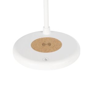 GLOBOSTAR® LUCORA 76555 Μοντέρνο Επιτραπέζιο Φωτιστικό Γραφείου με Ασύρματη Φόρτιση 10W 2A & 4W Bluetooth Ηχείο LED 3W 300lm 120° DC 5V με USB-C IP20 Ρυθμιζόμενο Λευκό CCT με Αφή 2700K/4500K/6000K Dimmable – Sanan SMD Chip – Λευκό – Μ12 x Π12 x Υ32cm – 2 Χρόνια Εγγύηση