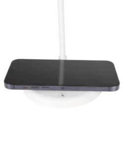 GLOBOSTAR® LUCORA 76555 Μοντέρνο Επιτραπέζιο Φωτιστικό Γραφείου με Ασύρματη Φόρτιση 10W 2A & 4W Bluetooth Ηχείο LED 3W 300lm 120° DC 5V με USB-C IP20 Ρυθμιζόμενο Λευκό CCT με Αφή 2700K/4500K/6000K Dimmable – Sanan SMD Chip – Λευκό – Μ12 x Π12 x Υ32cm – 2 Χρόνια Εγγύηση