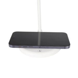 GLOBOSTAR® LUCORA 76555 Μοντέρνο Επιτραπέζιο Φωτιστικό Γραφείου με Ασύρματη Φόρτιση 10W 2A & 4W Bluetooth Ηχείο LED 3W 300lm 120° DC 5V με USB-C IP20 Ρυθμιζόμενο Λευκό CCT με Αφή 2700K/4500K/6000K Dimmable – Sanan SMD Chip – Λευκό – Μ12 x Π12 x Υ32cm – 2 Χρόνια Εγγύηση