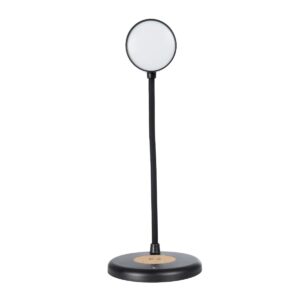 GLOBOSTAR® LUCORA 76556 Μοντέρνο Επιτραπέζιο Φωτιστικό Γραφείου με Ασύρματη Φόρτιση 10W 2A & 4W Bluetooth Ηχείο LED 3W 300lm 120° DC 5V με USB-C IP20 Ρυθμιζόμενο Λευκό CCT με Αφή 2700K/4500K/6000K Dimmable – Sanan SMD Chip – Μαύρο – Μ12 x Π12 x Υ32cm – 2 Χρόνια Εγγύηση