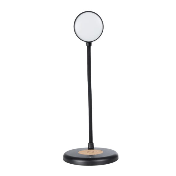 GLOBOSTAR® LUCORA 76556 Μοντέρνο Επιτραπέζιο Φωτιστικό Γραφείου με Ασύρματη Φόρτιση 10W 2A & 4W Bluetooth Ηχείο LED 3W 300lm 120° DC 5V με USB-C IP20 Ρυθμιζόμενο Λευκό CCT με Αφή 2700K/4500K/6000K Dimmable – Sanan SMD Chip – Μαύρο – Μ12 x Π12 x Υ32cm – 2 Χρόνια Εγγύηση