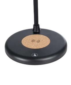 GLOBOSTAR® LUCORA 76556 Μοντέρνο Επιτραπέζιο Φωτιστικό Γραφείου με Ασύρματη Φόρτιση 10W 2A & 4W Bluetooth Ηχείο LED 3W 300lm 120° DC 5V με USB-C IP20 Ρυθμιζόμενο Λευκό CCT με Αφή 2700K/4500K/6000K Dimmable – Sanan SMD Chip – Μαύρο – Μ12 x Π12 x Υ32cm – 2 Χρόνια Εγγύηση