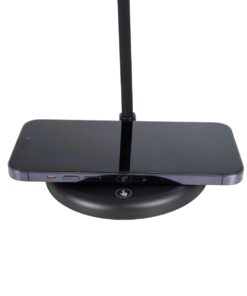 GLOBOSTAR® LUCORA 76556 Μοντέρνο Επιτραπέζιο Φωτιστικό Γραφείου με Ασύρματη Φόρτιση 10W 2A & 4W Bluetooth Ηχείο LED 3W 300lm 120° DC 5V με USB-C IP20 Ρυθμιζόμενο Λευκό CCT με Αφή 2700K/4500K/6000K Dimmable – Sanan SMD Chip – Μαύρο – Μ12 x Π12 x Υ32cm – 2 Χρόνια Εγγύηση
