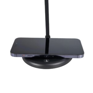 GLOBOSTAR® LUCORA 76556 Μοντέρνο Επιτραπέζιο Φωτιστικό Γραφείου με Ασύρματη Φόρτιση 10W 2A & 4W Bluetooth Ηχείο LED 3W 300lm 120° DC 5V με USB-C IP20 Ρυθμιζόμενο Λευκό CCT με Αφή 2700K/4500K/6000K Dimmable – Sanan SMD Chip – Μαύρο – Μ12 x Π12 x Υ32cm – 2 Χρόνια Εγγύηση