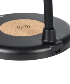 GLOBOSTAR® LUCORA 76556 Μοντέρνο Επιτραπέζιο Φωτιστικό Γραφείου με Ασύρματη Φόρτιση 10W 2A & 4W Bluetooth Ηχείο LED 3W 300lm 120° DC 5V με USB-C IP20 Ρυθμιζόμενο Λευκό CCT με Αφή 2700K/4500K/6000K Dimmable – Sanan SMD Chip – Μαύρο – Μ12 x Π12 x Υ32cm – 2 Χρόνια Εγγύηση