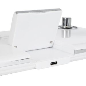 GLOBOSTAR® OLDY 76557 Μοντέρνο Επιτραπέζιο Φωτιστικό Γραφείου με Ασύρματη Φόρτιση 15W 3A, 5W Bluetooth Ηχείο & Ψηφιακό Ρολόι LED 3W 300lm 120° DC 5V με USB-C IP20 Ρυθμιζόμενο Λευκό CCT με Αφή 2700K/4500K/6000K Dimmable – Sanan SMD Chip – Λευκό – Μ13 x Π25 x Υ43cm – 2 Χρόνια Εγγύηση