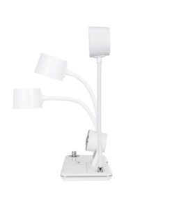 GLOBOSTAR® OLDY 76557 Μοντέρνο Επιτραπέζιο Φωτιστικό Γραφείου με Ασύρματη Φόρτιση 15W 3A, 5W Bluetooth Ηχείο & Ψηφιακό Ρολόι LED 3W 300lm 120° DC 5V με USB-C IP20 Ρυθμιζόμενο Λευκό CCT με Αφή 2700K/4500K/6000K Dimmable – Sanan SMD Chip – Λευκό – Μ13 x Π25 x Υ43cm – 2 Χρόνια Εγγύηση