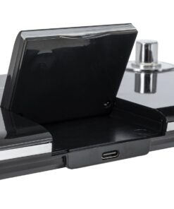 GLOBOSTAR® OLDY 76563 Μοντέρνο Επιτραπέζιο Φωτιστικό Γραφείου με Ασύρματη Φόρτιση 15W 3A, 5W Bluetooth Ηχείο & Ψηφιακό Ρολόι LED 3W 300lm 120° DC 5V με USB-C IP20 Ρυθμιζόμενο Λευκό CCT με Αφή 2700K/4500K/6000K Dimmable – Sanan SMD Chip – Μαύρο – Μ13 x Π25 x Υ43cm – 2 Χρόνια Εγγύηση